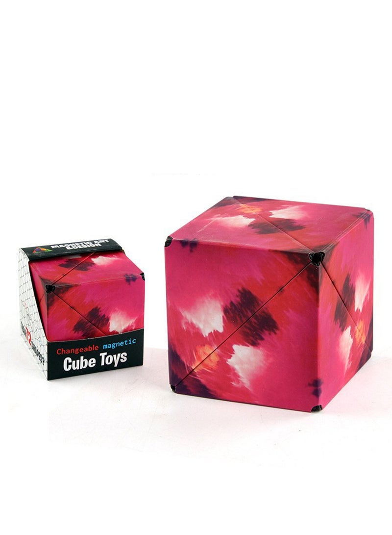 لعبة مكعب روبيك الخشبي المغناطيسي ثلاثي الأبعاد، مكعبات بناء مغناطيسية ثلاثية الأبعاد لتخفيف الضغط والوجه اللانهائي (مكعب روبيك الهندسي الأحمر) - Image 1